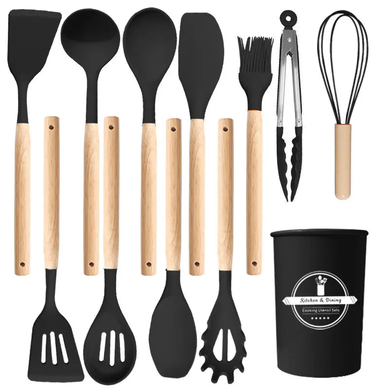 12Pc Silicone Utensil Set –Cooking Supply ，Dishwasher & High Heat – Multifunction Turner, Ladle, Pasta Fork – Everyday Kitchen Essentials for Families – No Scratches, No Melting。