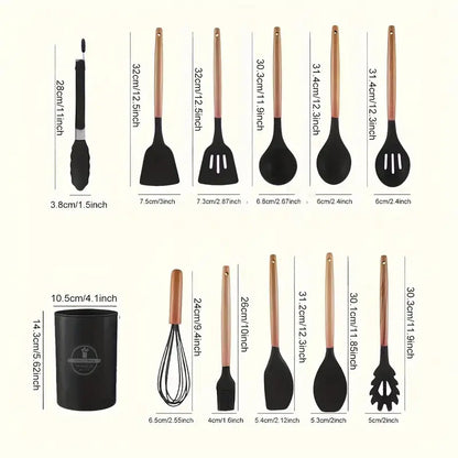 12Pc Silicone Utensil Set –Cooking Supply ，Dishwasher & High Heat – Multifunction Turner, Ladle, Pasta Fork – Everyday Kitchen Essentials for Families – No Scratches, No Melting。