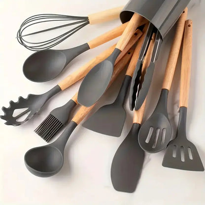 12Pc Silicone Utensil Set –Cooking Supply ，Dishwasher & High Heat – Multifunction Turner, Ladle, Pasta Fork – Everyday Kitchen Essentials for Families – No Scratches, No Melting。
