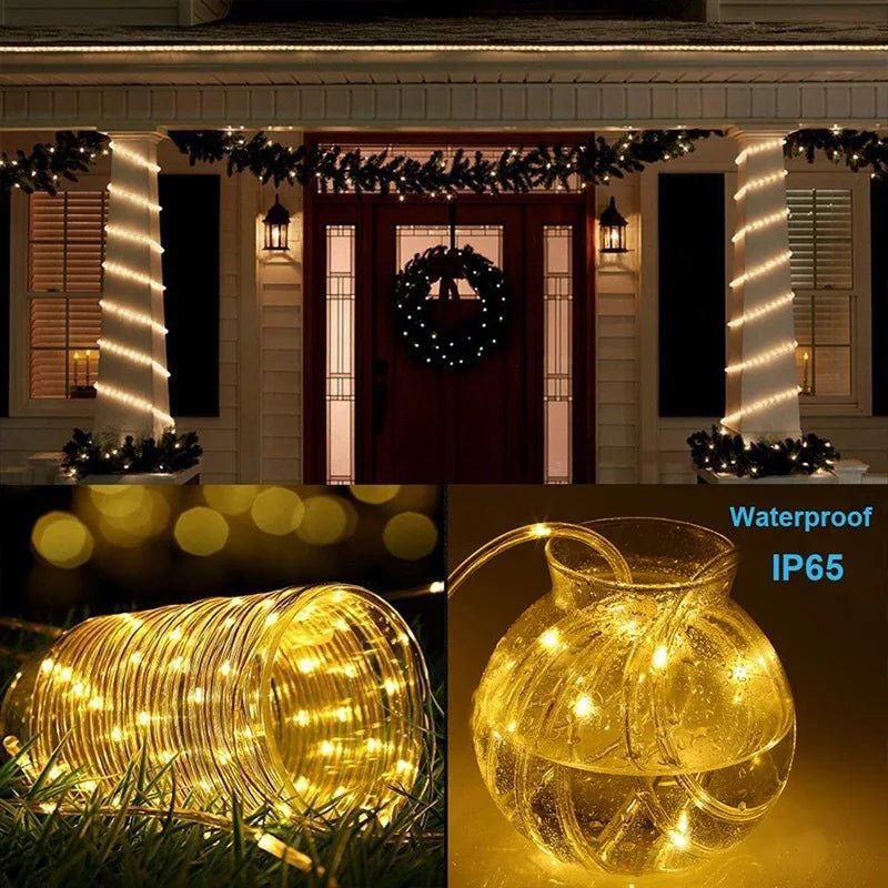 Outdoor Solar Lights Garland Rope String Lights 7-32M LED Garden Garland Waterproof Tube Lamp for Garden Christmas Decoration